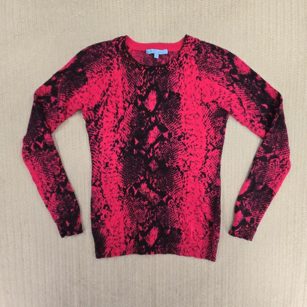 Antonio Melani Sweater Womens Small Pink Snake Print Cashmere Crewneck Knit